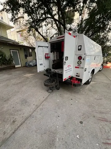 Magnet Plumbing service vehicle on-site for Slab Leak Repair in Croissant Park